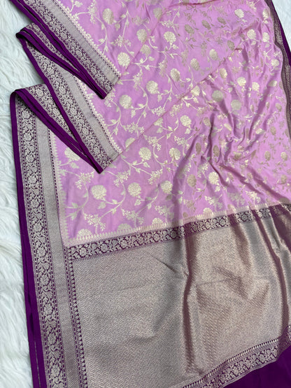 Peach magenta shade khaddi georgatte premium Banarasi saree