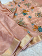 Peach shade tissue kota embroidery mirror work premium Banarasi saree