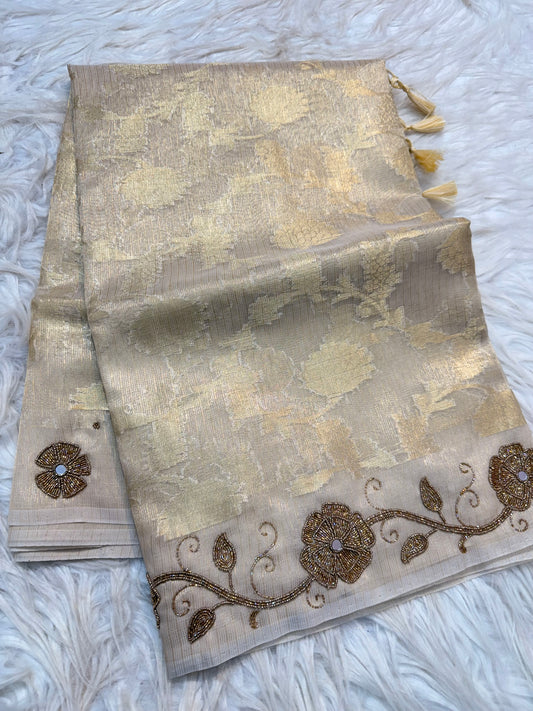 Off white  shade tissue kota designer handwork premium Banarasi saree