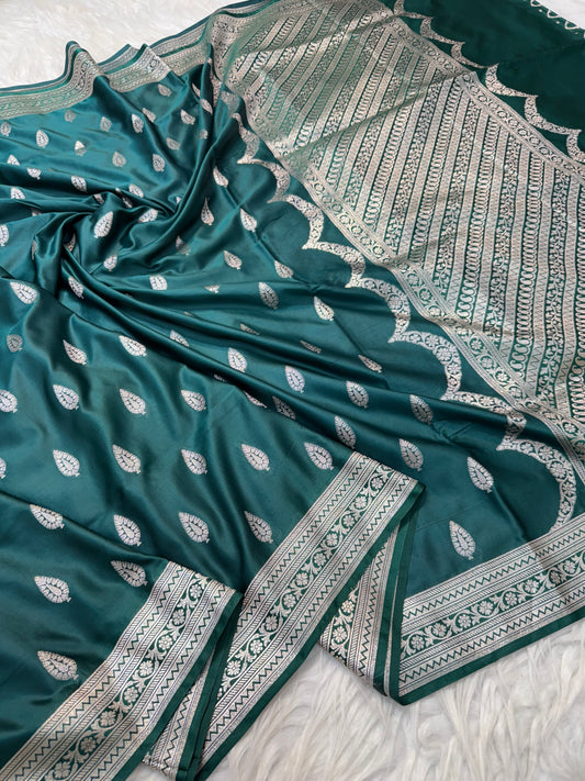 Green premium mashru silk Banarasi saree