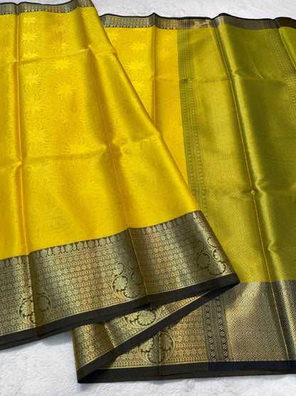 Gold black shade kora silk premium Banarasi saree