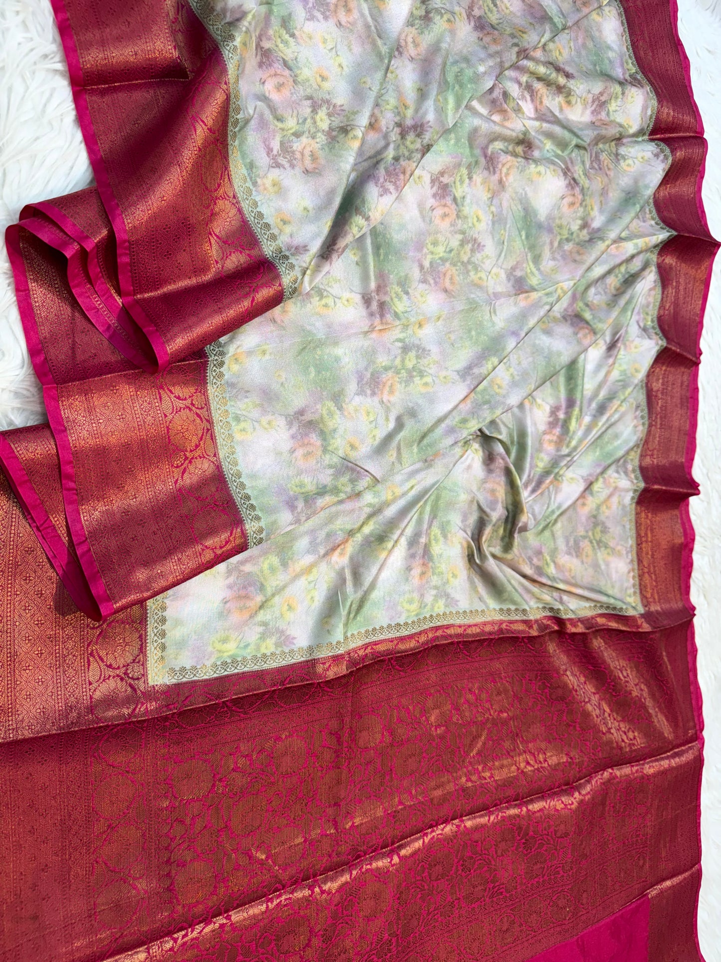 multicolour Dupion silk digital print Banarasi saree