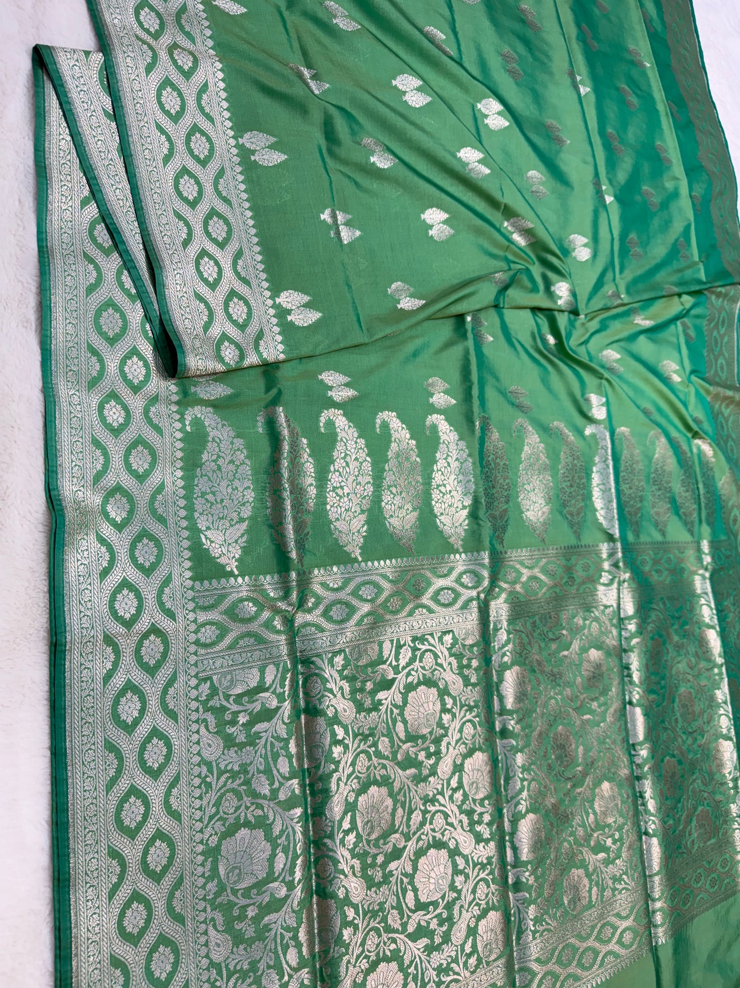 Sea green shade katan Banarasi silk Saree