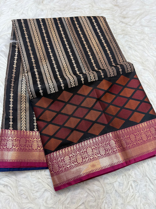 Black royal pink shade premium soft silk Banarasi saree