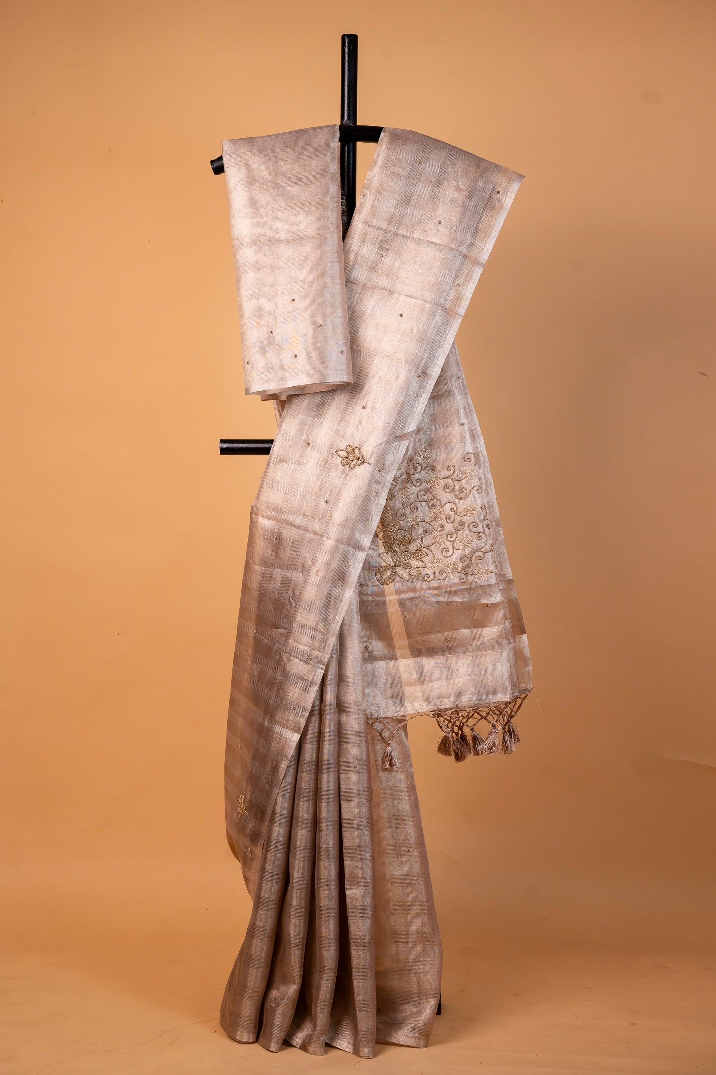 Beige shade tissue kota designer hand work Banarasi saree