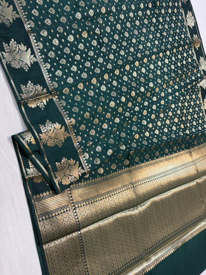 Bottle green shade Raw mango soft silk banarasi saree