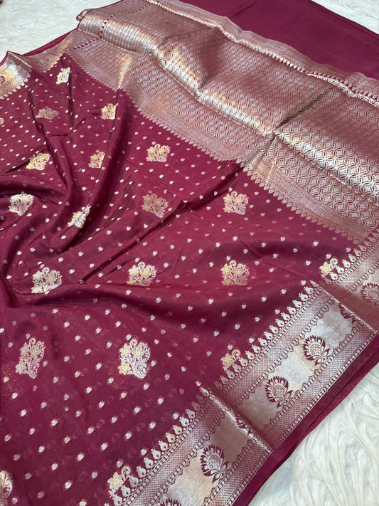 Wine shade  Raw mango soft silk banarasi saree