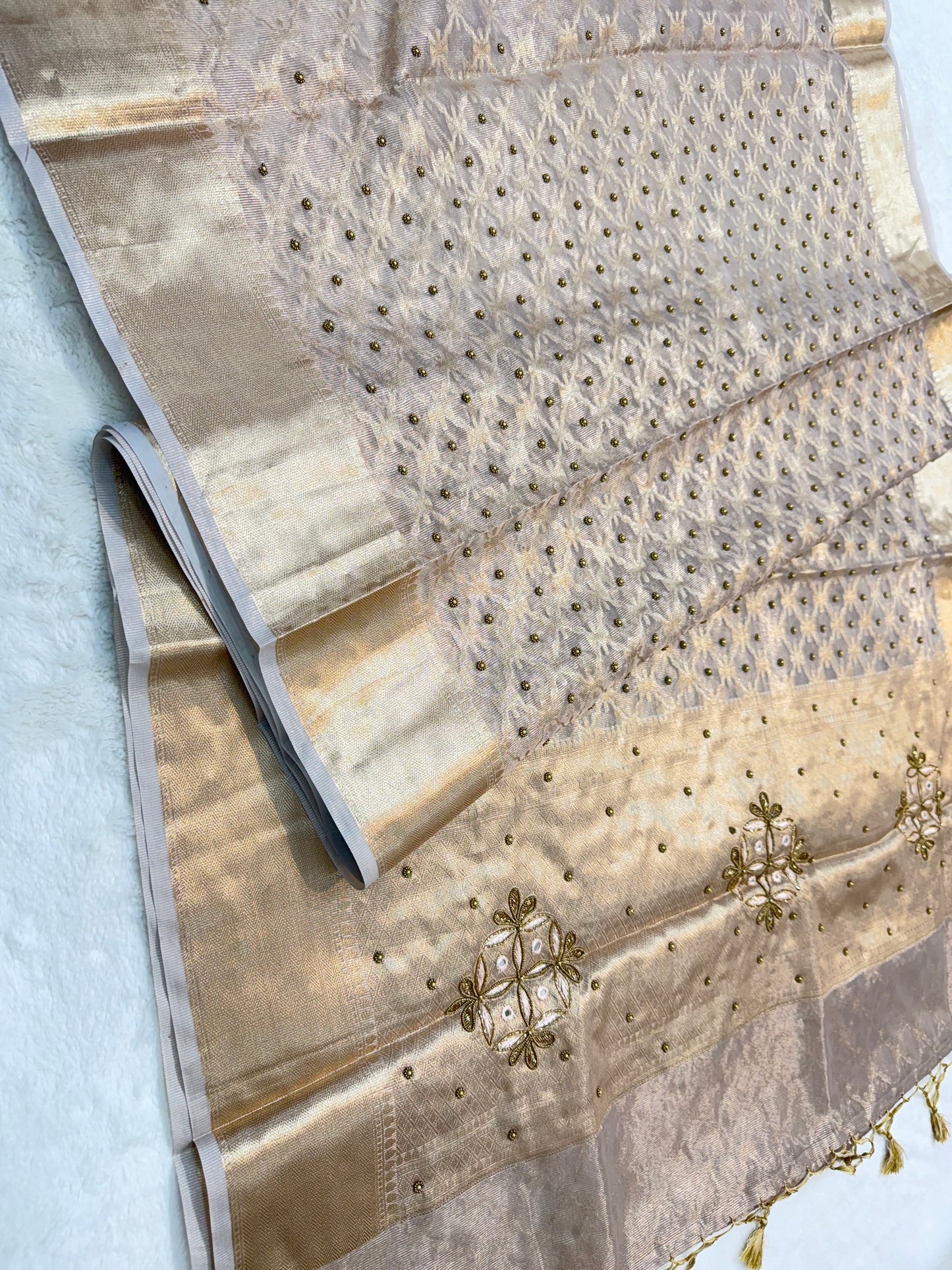Silver tissue kota designer handwork premium Banarasi saree