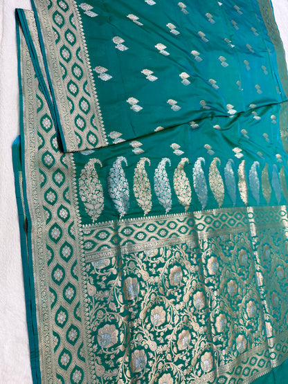 Rama green shade katan Banarasi silk Saree