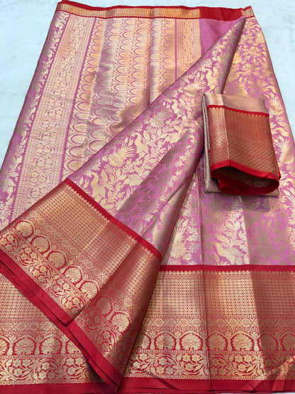 Pink red shade Kanchi silk premium Banarasi saree