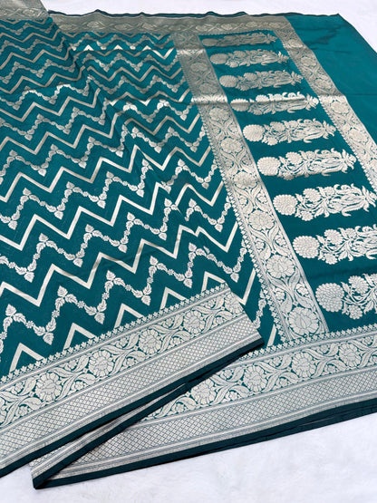 Rama green shade katan Banarasi silk Saree
