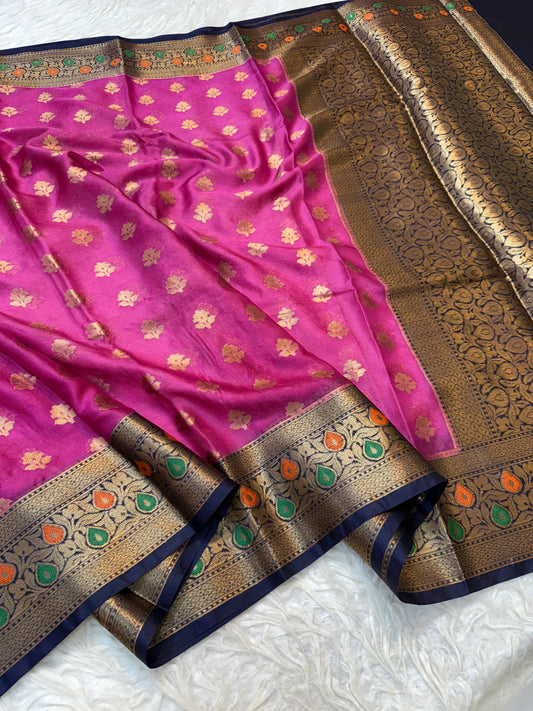 Royal pink blue warm silk premium Banarasi saree