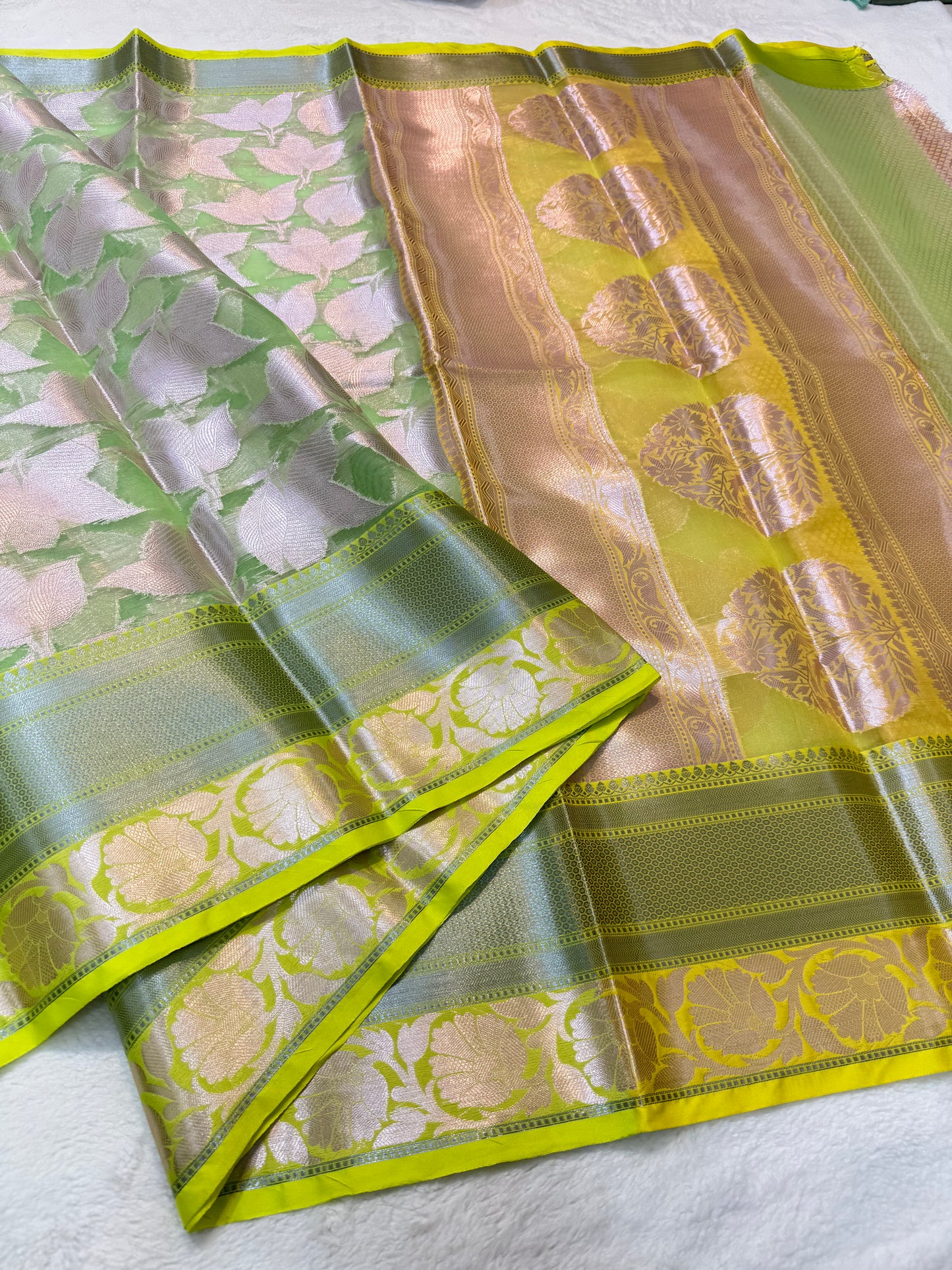 Green shade kora organza Banarasi saree