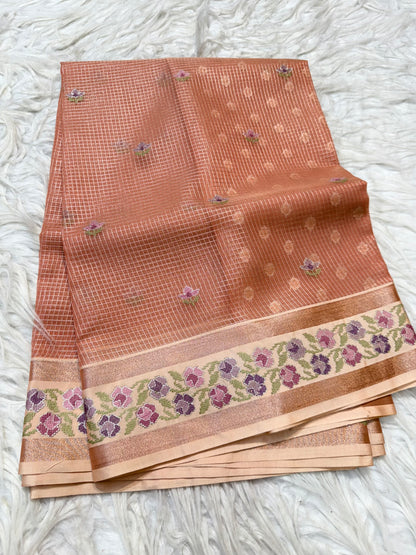 Bronze shade kora organza  embroidery Banarasi saree