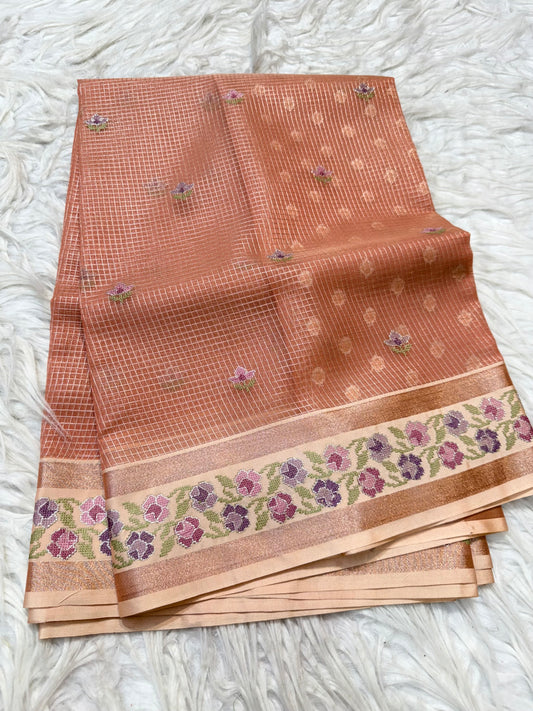 Bronze shade kora organza  embroidery Banarasi saree