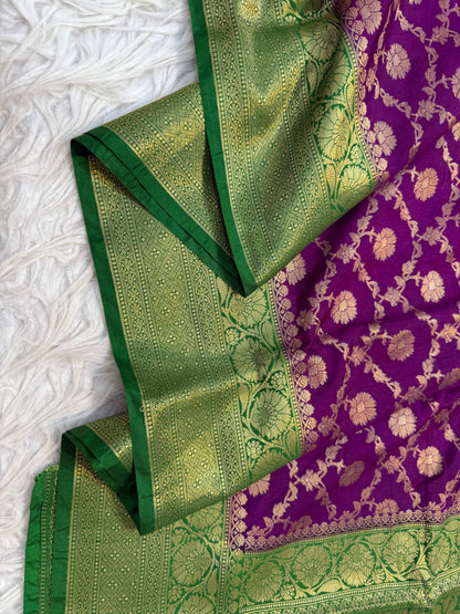 Magenta bottle green shade  Dupion Silk premium Banarasi Saree