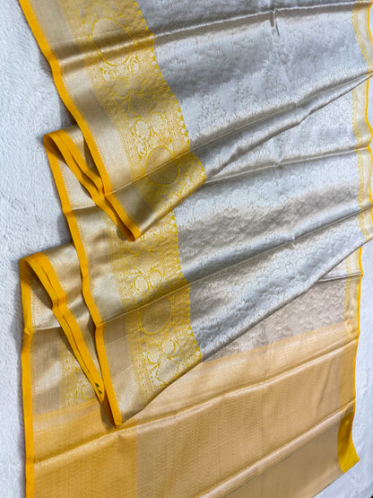 Silver yellow shade Kanchi silk premium Banarasi saree