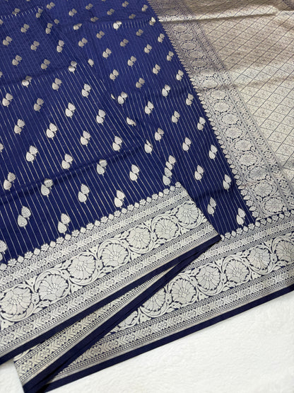 Navy Blue shade katan Banarasi silk Saree