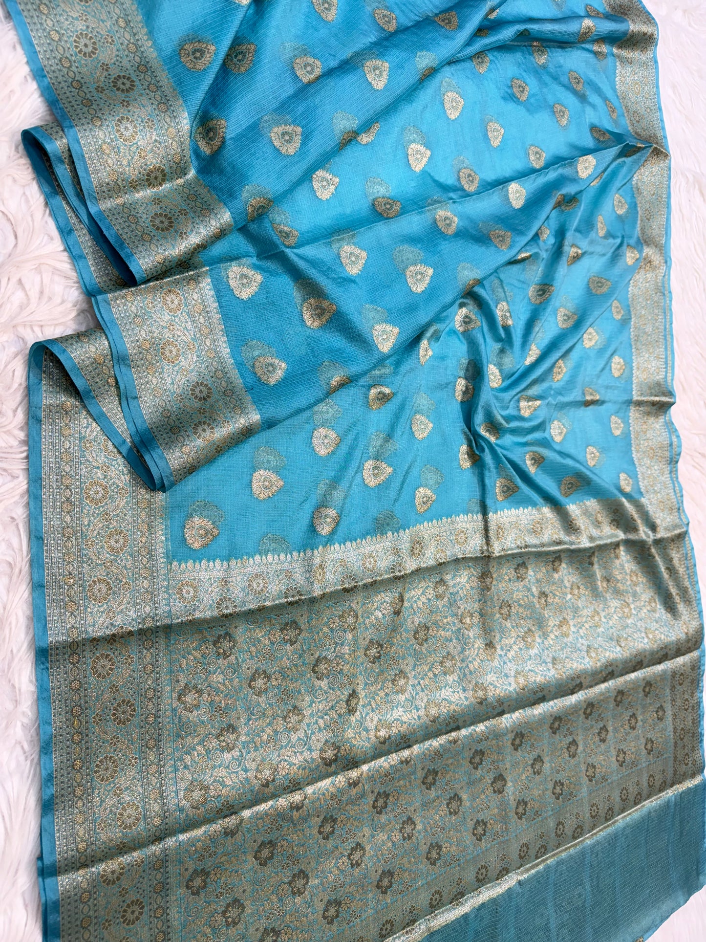 Firozi shade kota silk premium Banarasi saree