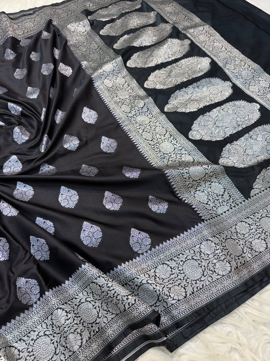 black shade premium mashru katan Banarasi saree