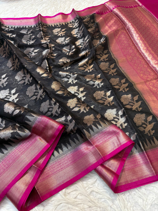 Black pink shade warm silk premium Banarasi saree