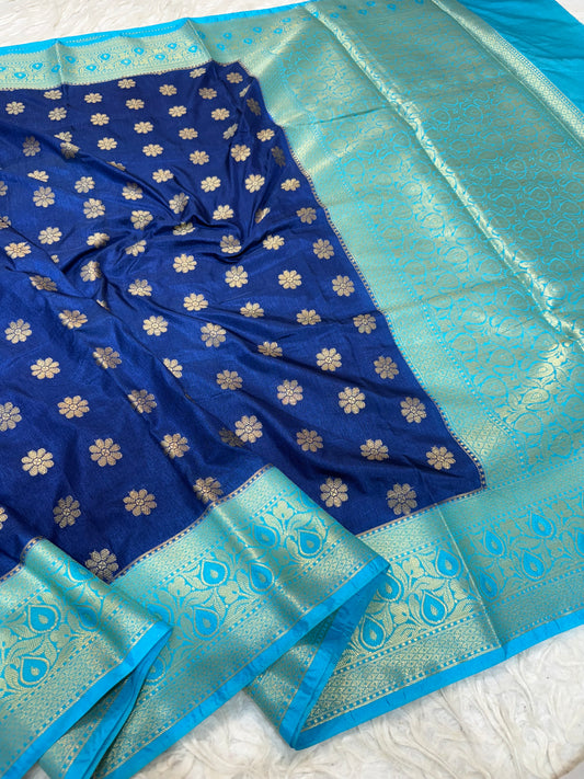 Royal blue & firozi shade  Dupion Silk premium Banarasi Saree