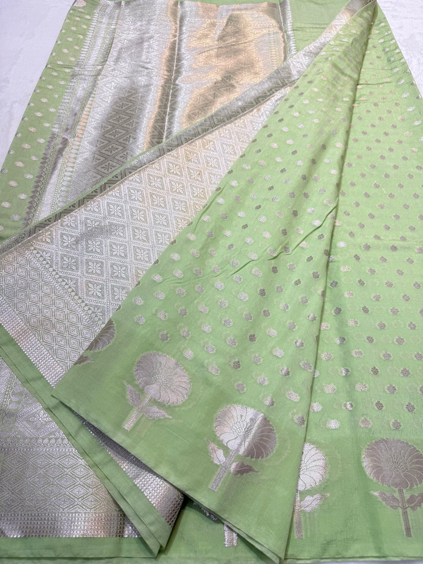 Pista green shade raw mango  premium Banarasi saree