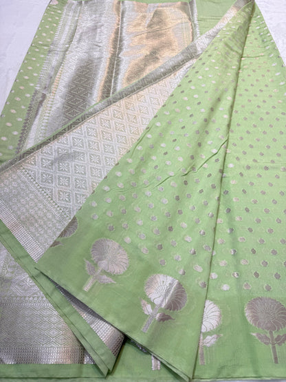 Pista green shade raw mango  premium Banarasi saree