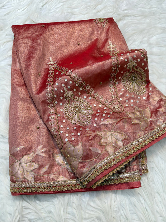 Tissue Aari Work Banarasi silk saree