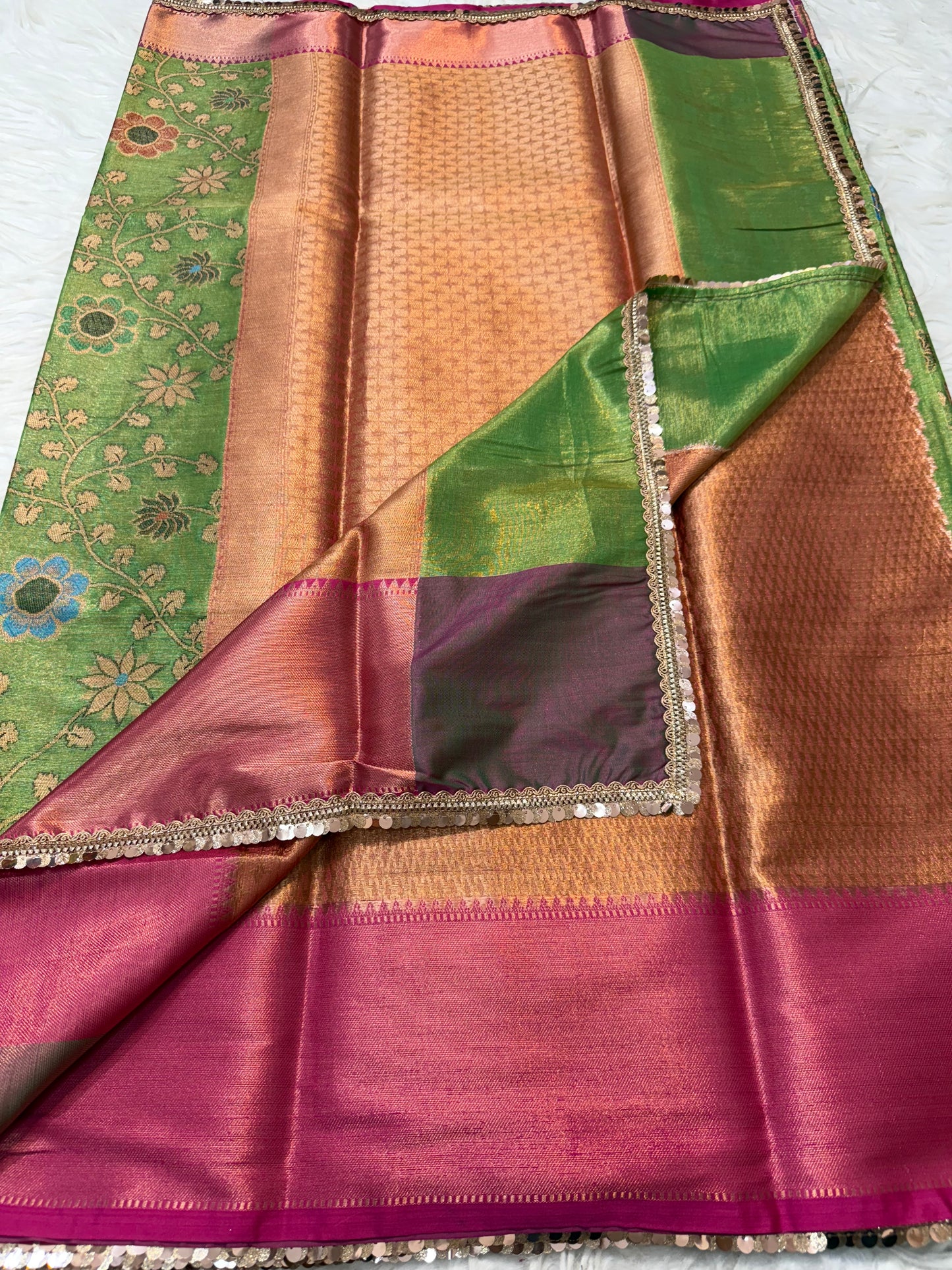 Banarasi tissue silk with lace attached saree