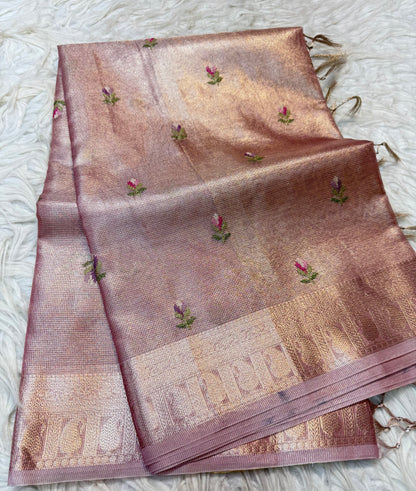 Peach shade tissue kota embroidery primum Banarasi saree