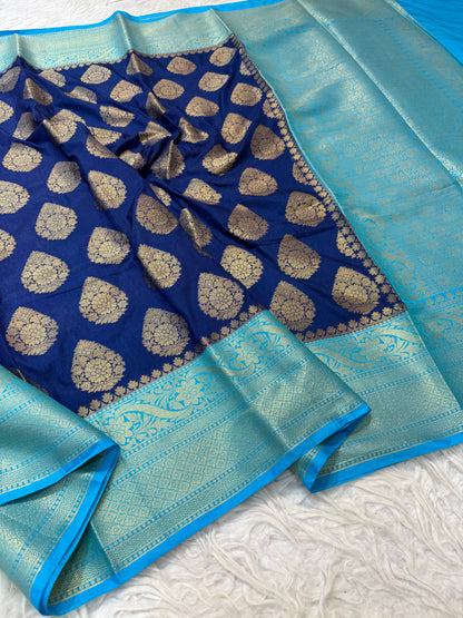 Royal blue & sea green shade Dupion Silk Banarasi Saree 