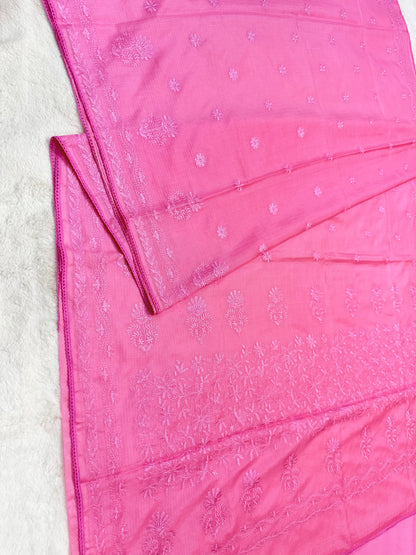 Pink shade cotton kota chickenkari embroidery Banarasi saree