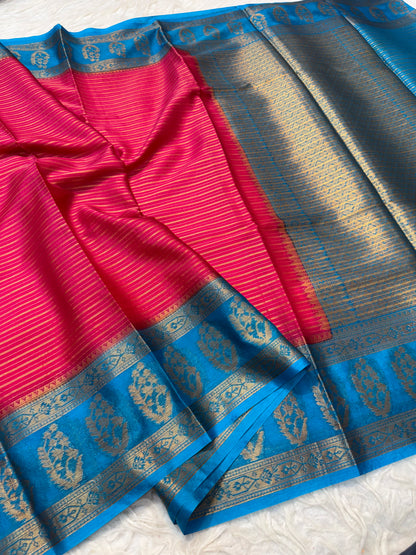Royal pink firozi warm silk premium Banarasi saree