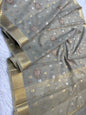 Grey shade linen  embroidery Banarasi saree