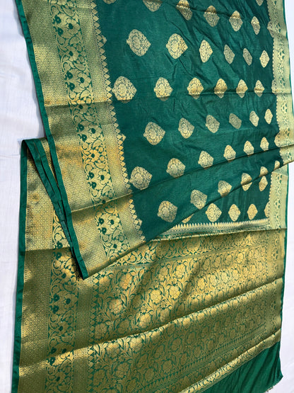 Bottle green  shade  Dupion Silk premium Banarasi Saree