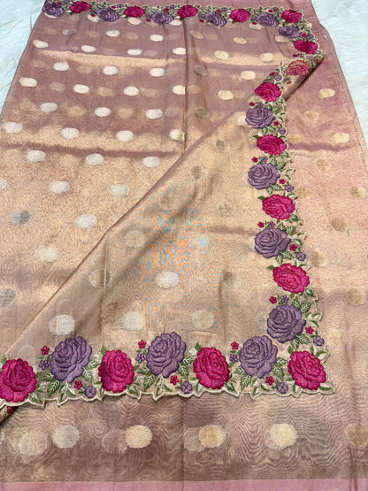 Banarasi tissue cutwork embroidery saree