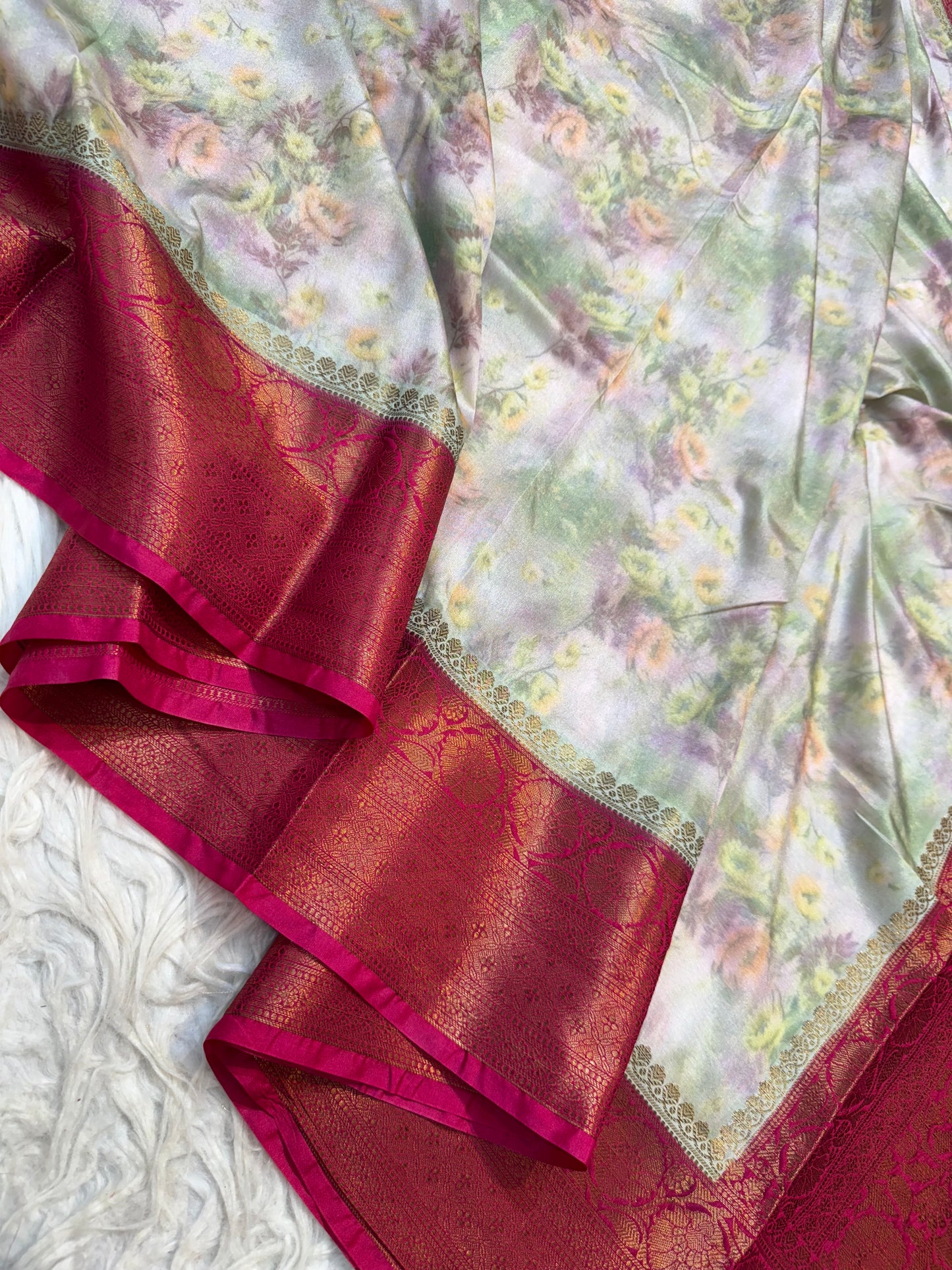 multicolour Dupion silk digital print Banarasi saree