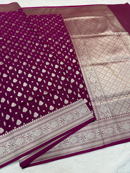 Maroon shade katan Banarasi silk Saree