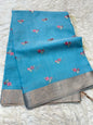 Sky blue shade cotton kota embroidery Banarasi saree