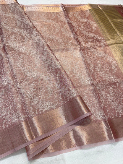 Rose gold shade tissue kota designer embroidery premium Banarasi saree