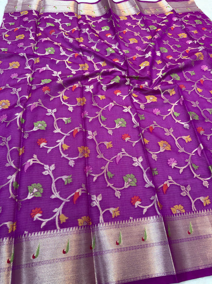 Gray & multicolour shade tissue kota premium paithani border designer banarasi saree