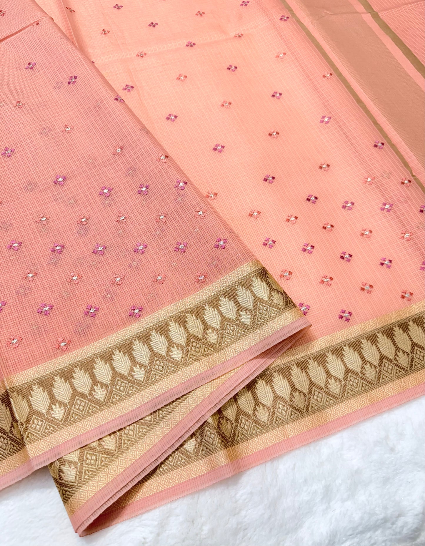 Peach shade kota designer embroidery Banarasi saree