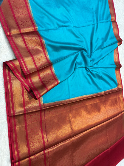 Firozi red warm silk premium Banarasi saree