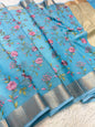 Sky blue shade kota  embroidery Banarasi saree