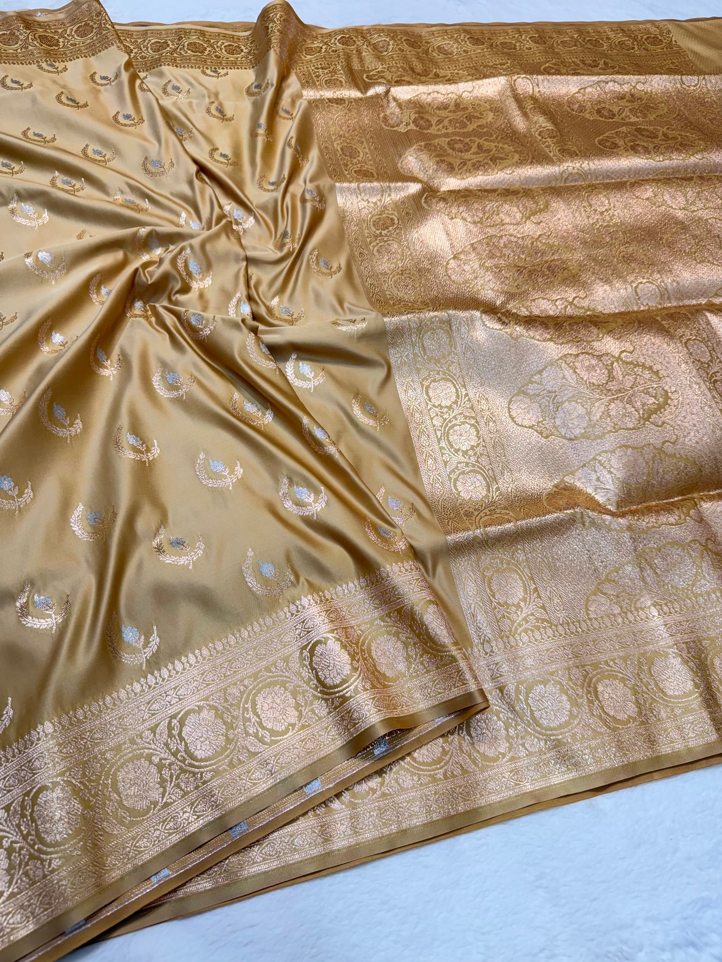 Beige shade satan katan premium Banarasi silk Saree