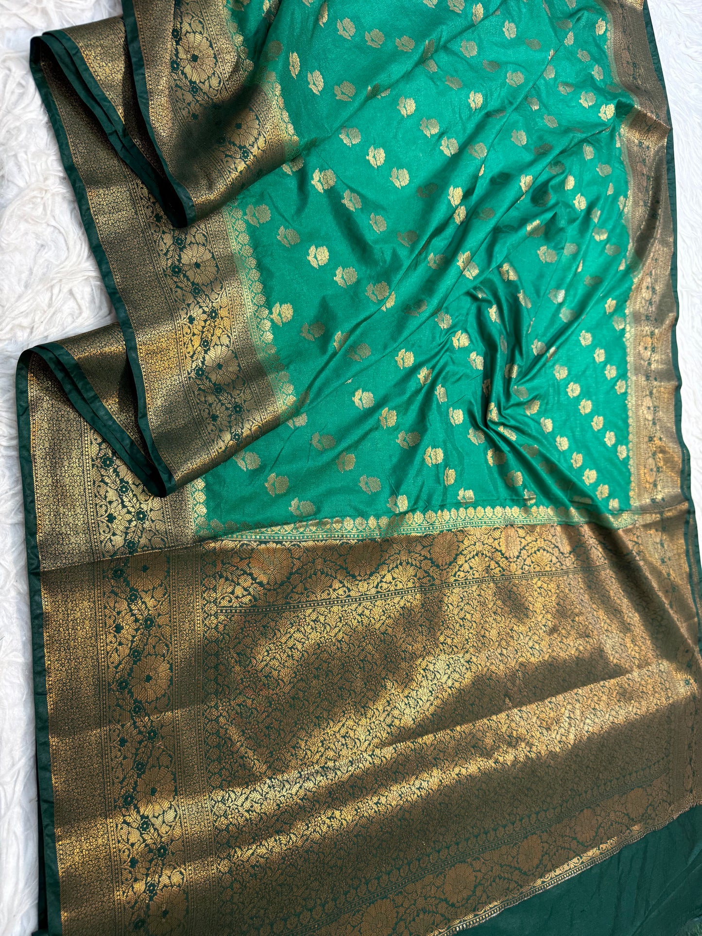Bottel green shade Dupion Silk premium Banarasi Saree