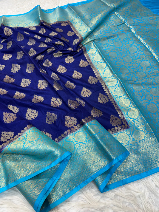Royal Blue & firozi shade Dupion Silk Banarasi Saree 