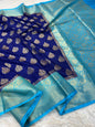 Royal Blue & firozi shade Dupion Silk Banarasi Saree 