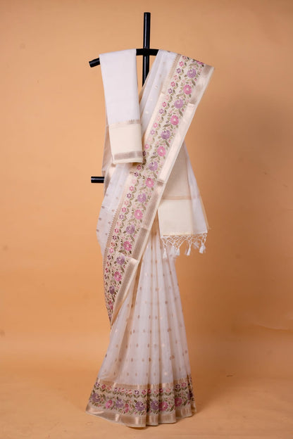 White shade kota designer embroidery premium Banarasi saree